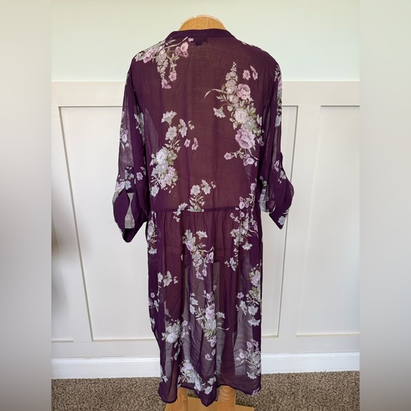 Torrid Babydoll top women’s plus size 1 XL purple floral sheer high low top - Picture 6 of 9